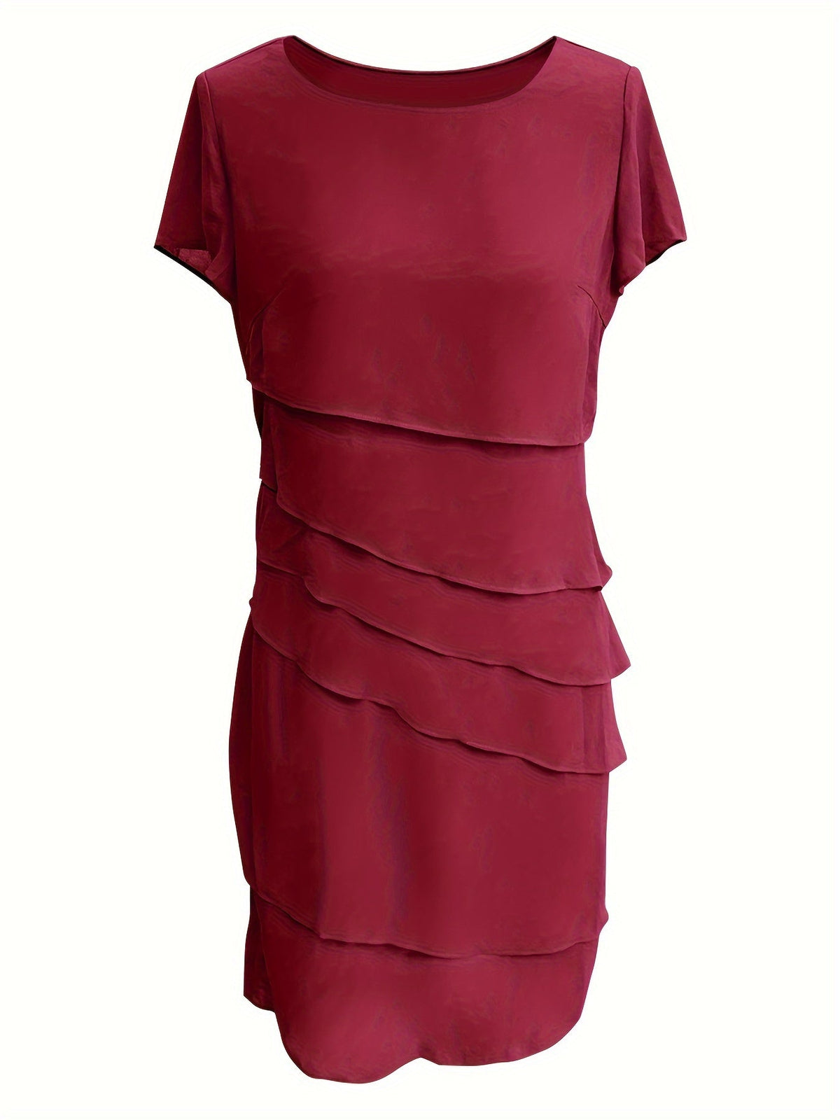 Cotton Layered Trim Round Neck Short Sleeve Midi Dress 2