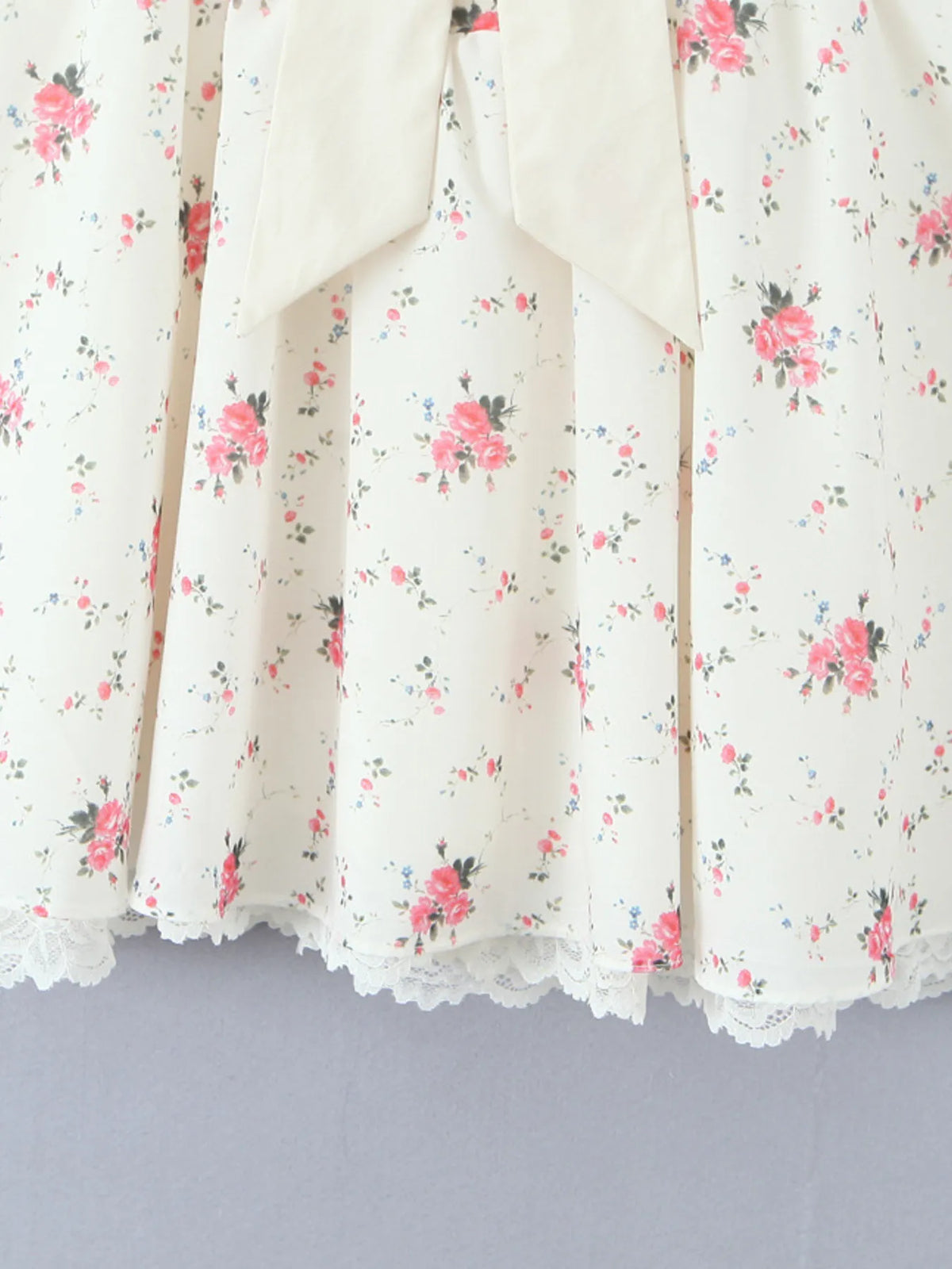 Ditsy Floral Off Shoulder Ruffle Lace Trim Bow Front Mini Dress 10