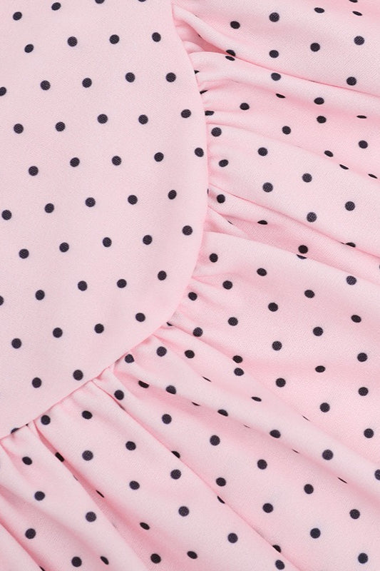 Polka Dot Deep V-Neck Scalloped Drop Waist Fit and Flare Mini Party Dress