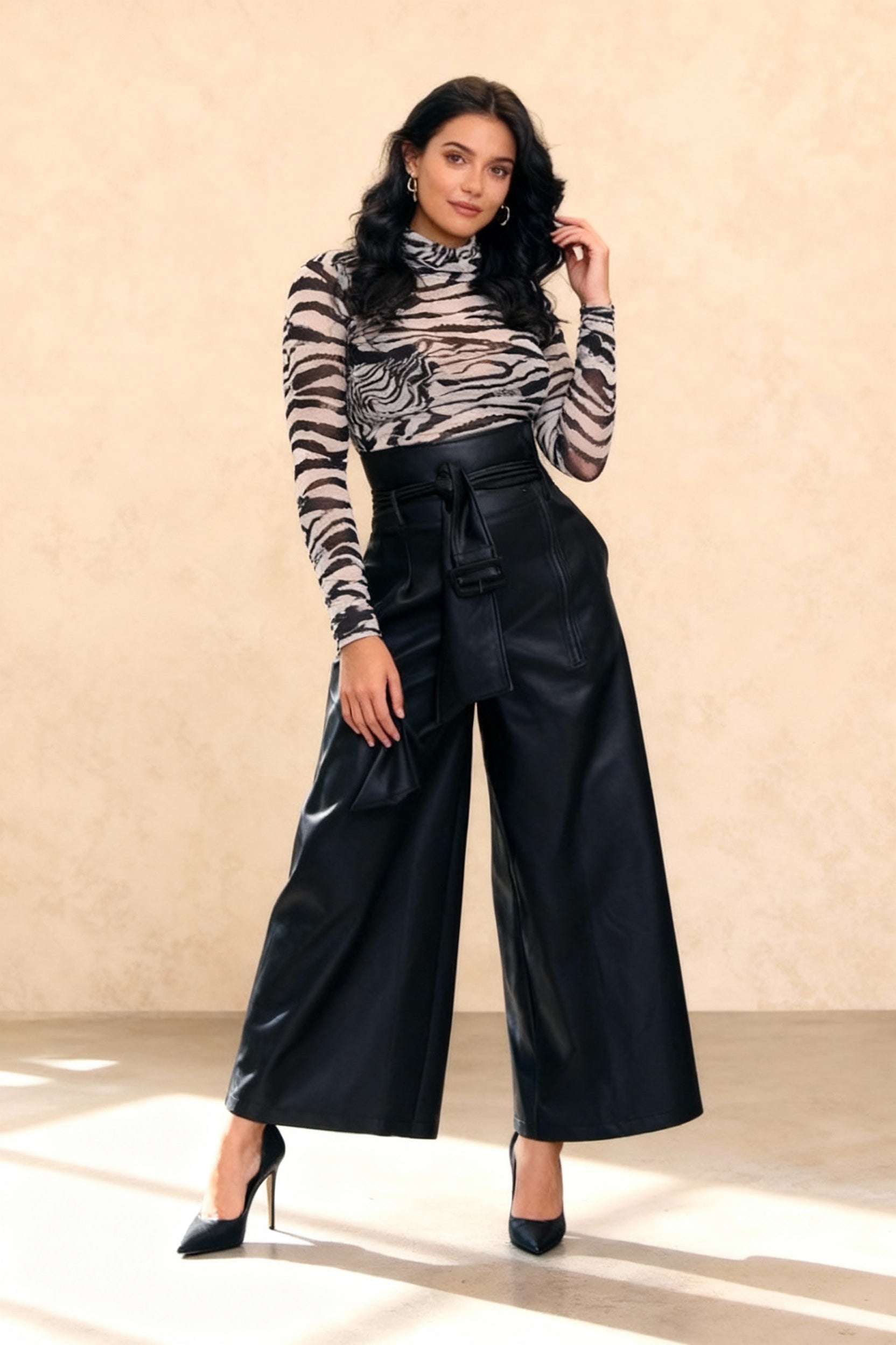 High-Waisted Slim Leather Pant