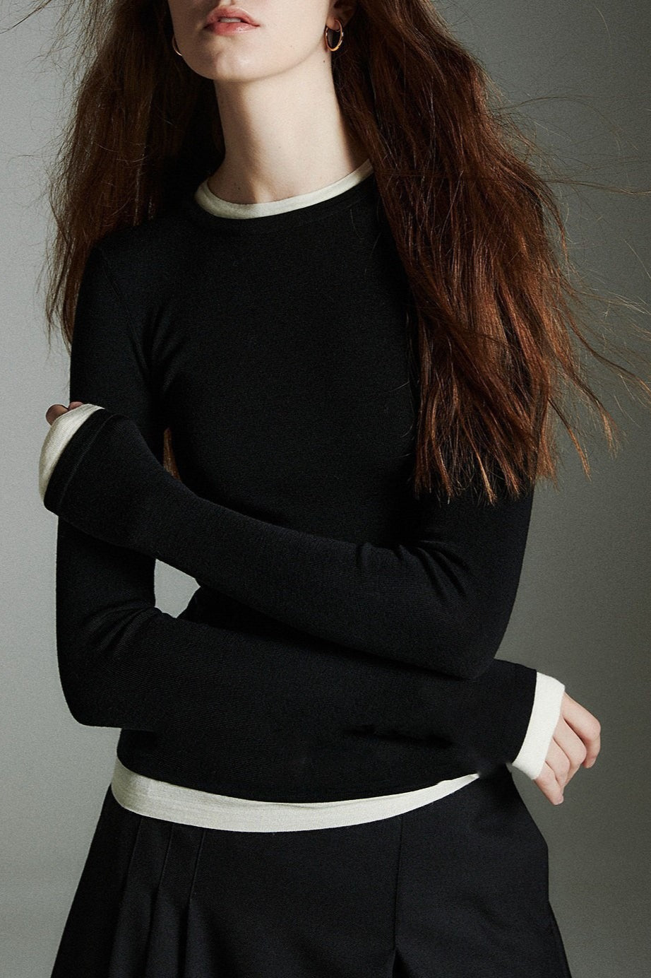 TwoinOne Contrast Trim Knit Top