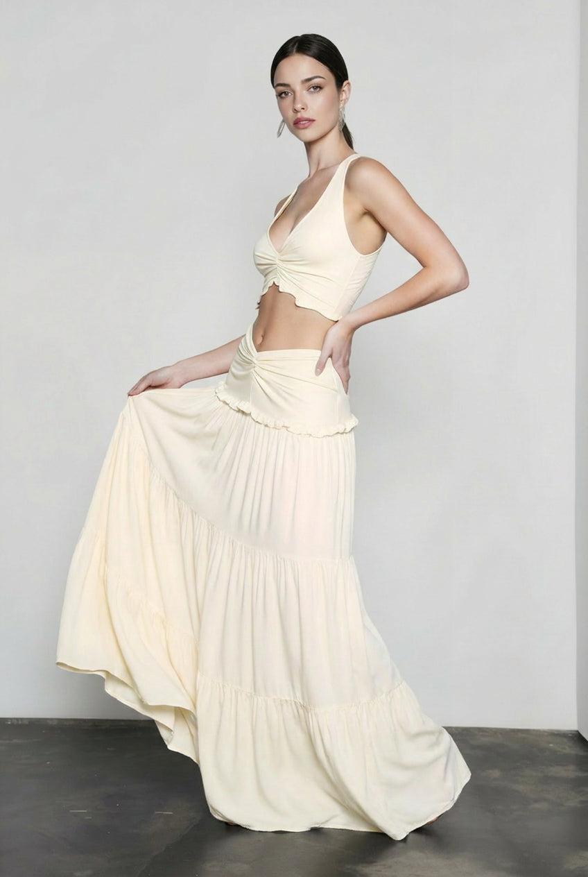 Hollow Out Patchwork Maxi Knit Set
