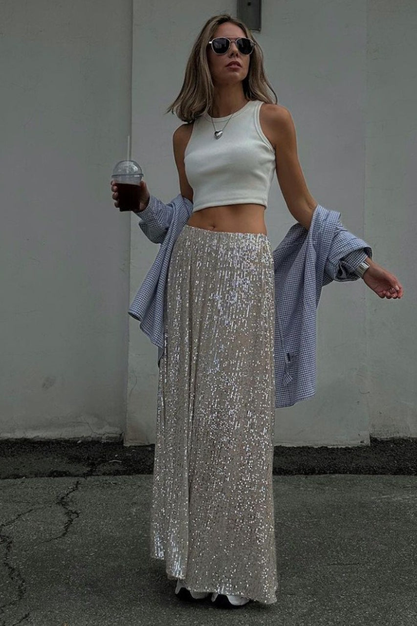 Glitter Sequin A-Line Midi Skirt