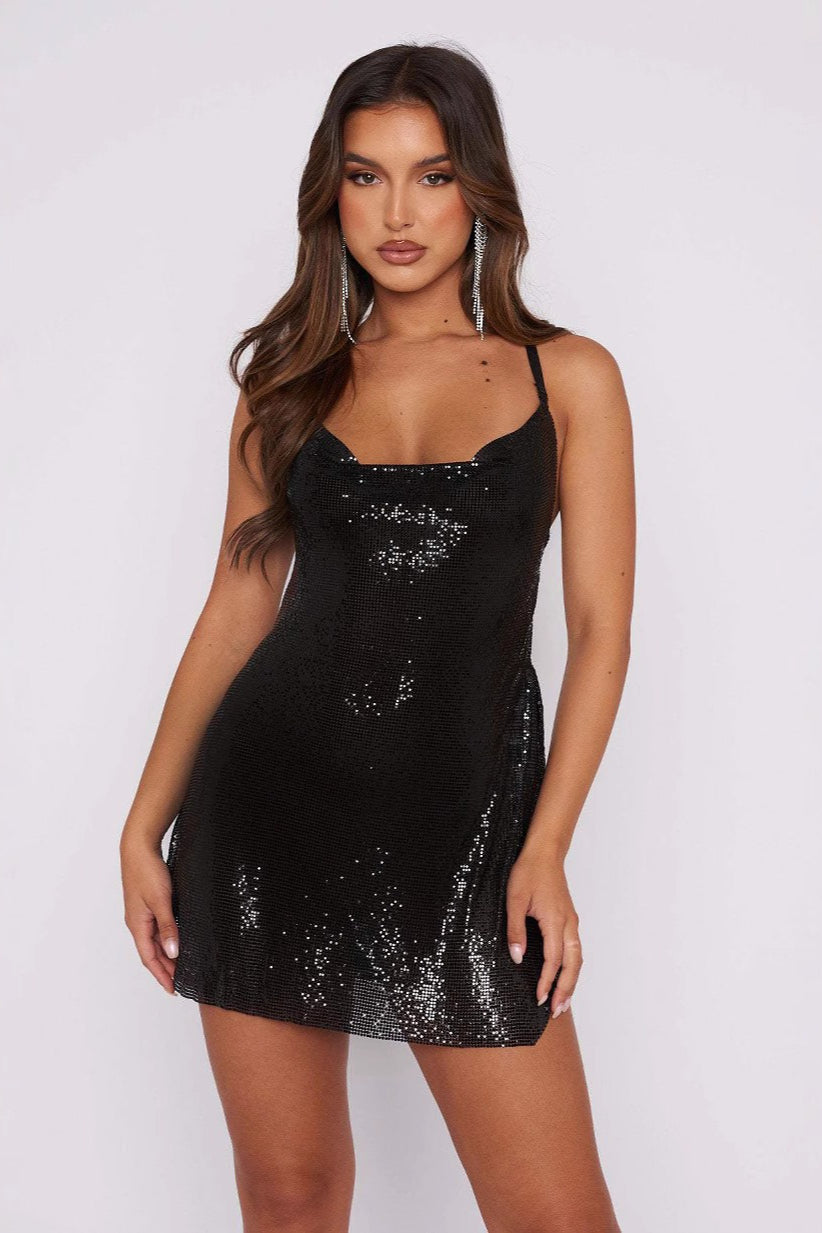 Slim Open Back OffShoulder Sequin Dress