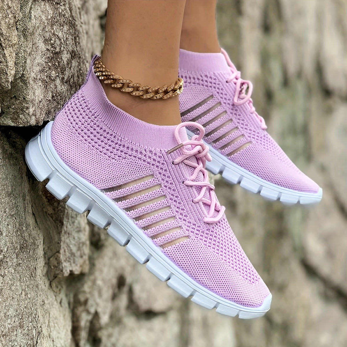Knit Mesh Lace Up Low Top Sneakers