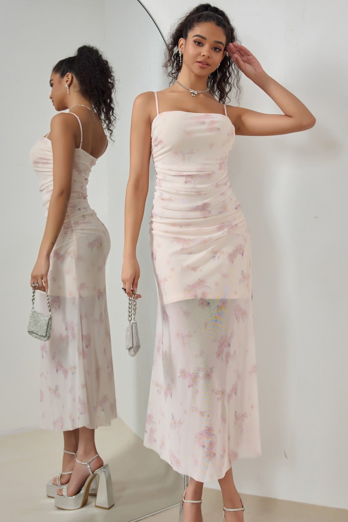 Strap Vacation Stretch Mermaid Maxi Floral Dress