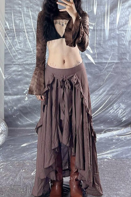 Vintage Asymmetric Hem Maxi Skirt