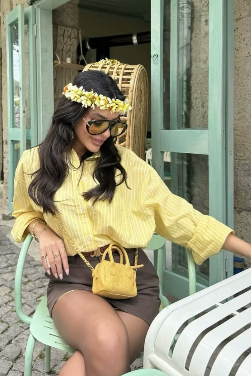 Striped Collared Button Front Wide Cuff Oversized Shirt
