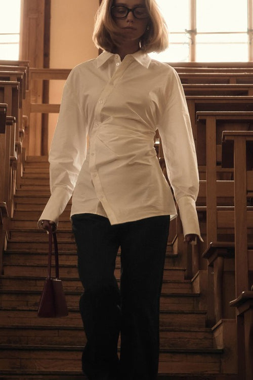 Collared Asymmetrical Button Blouse