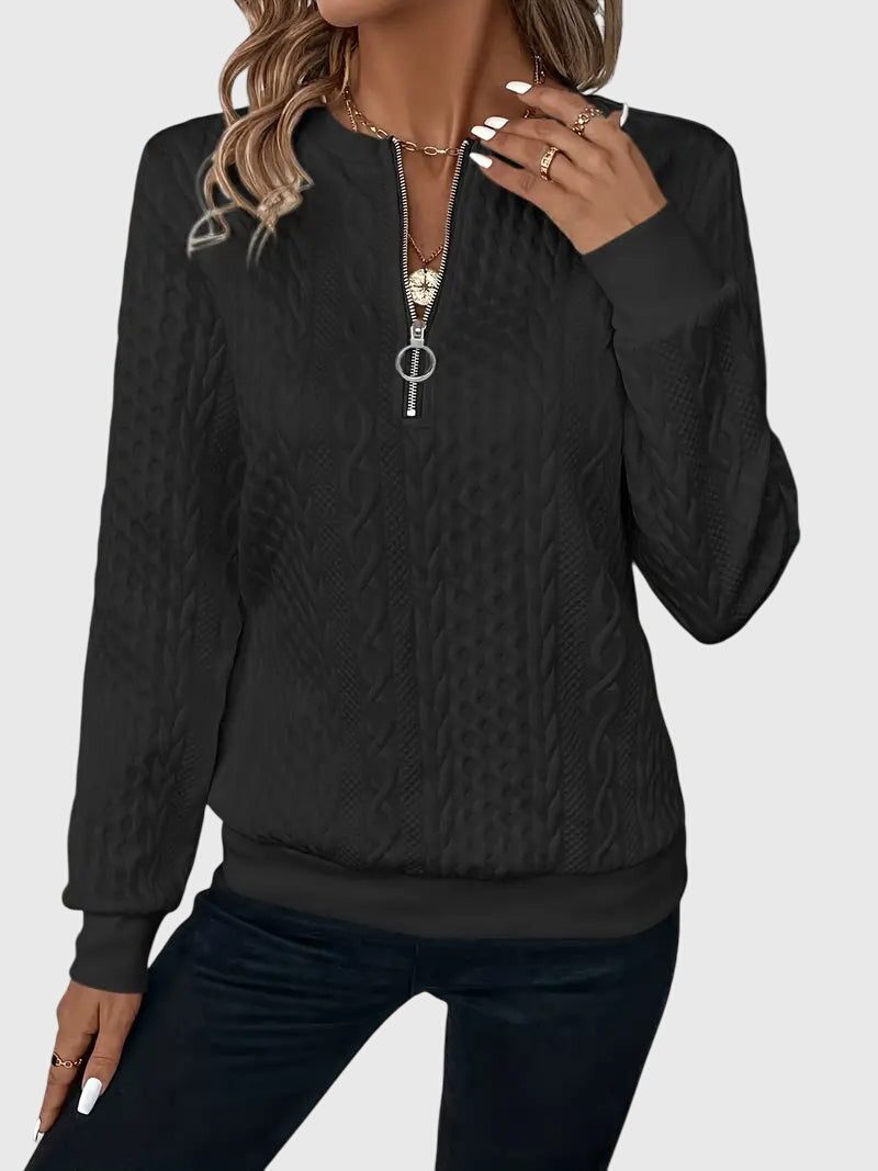 Quarter Zip Cable Knit Long Sleeve Sweatshirt