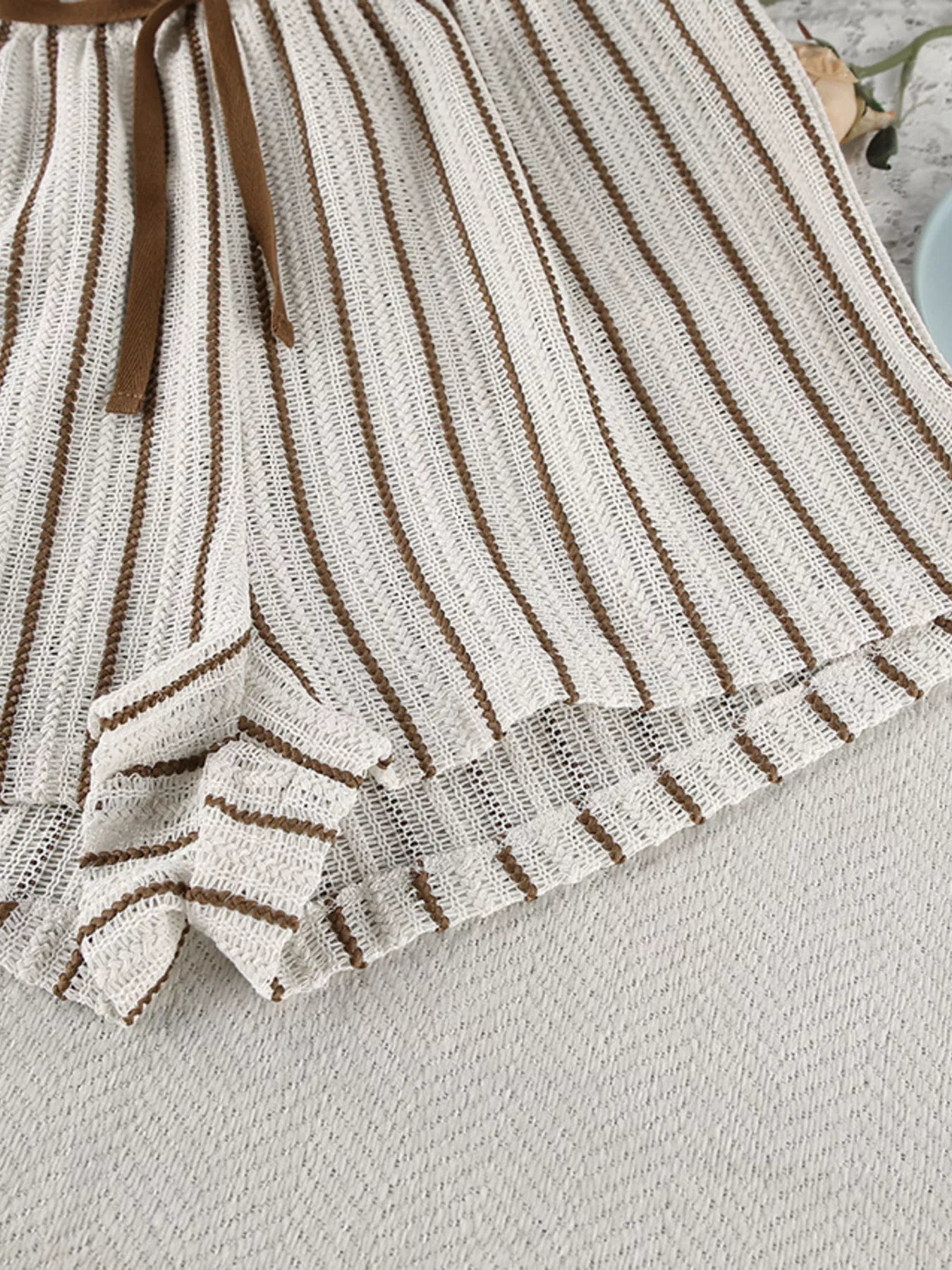 Striped Tie Front Top and Shorts Lounge Set