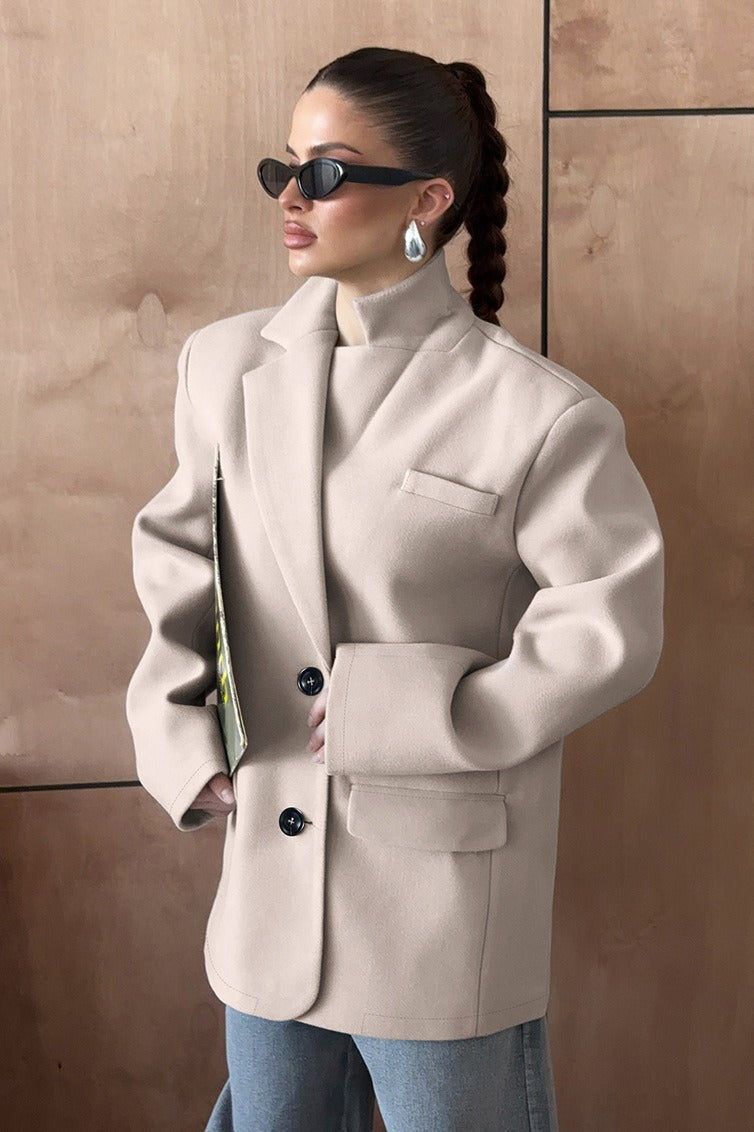 Long Sleeve Khaki Blazer Coat