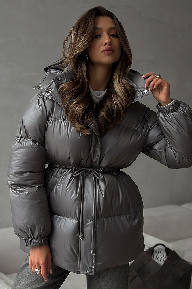 Drawstring Hooded Puffer Coat