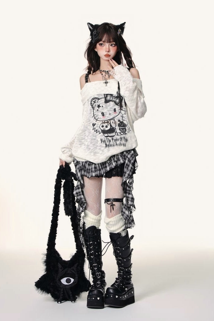 Halloween Plaid PU Mini Skirt