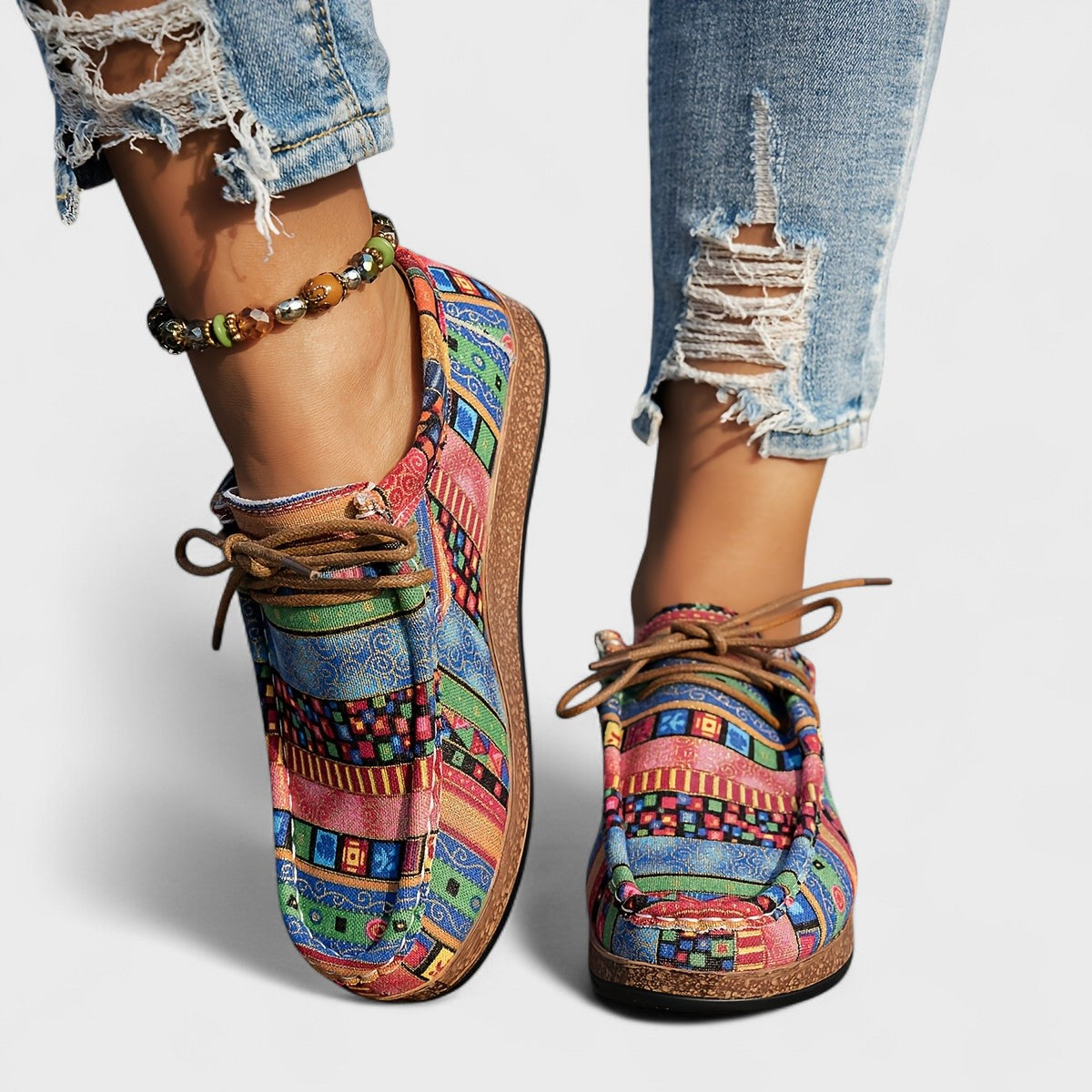 Aztec Print Lace Up Platform Sneakers