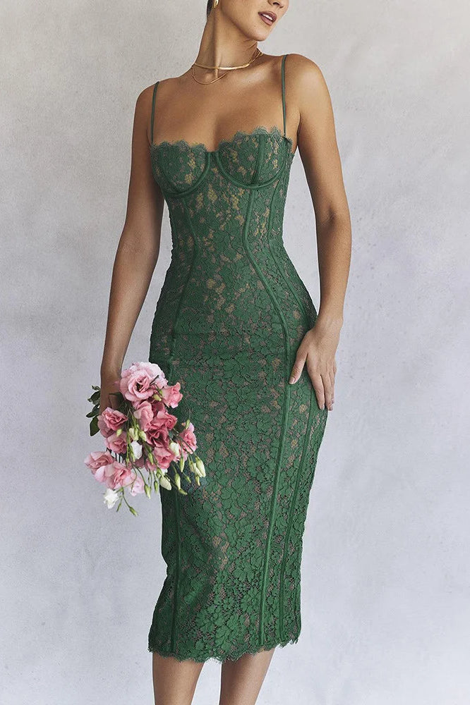 Lace Spaghetti Strap Midi Dress 2