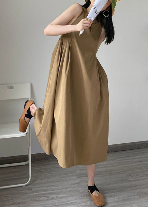 Sleeveless Round Neck High Waist Gathered Pleated Balloon Skirt Maxi Dress
