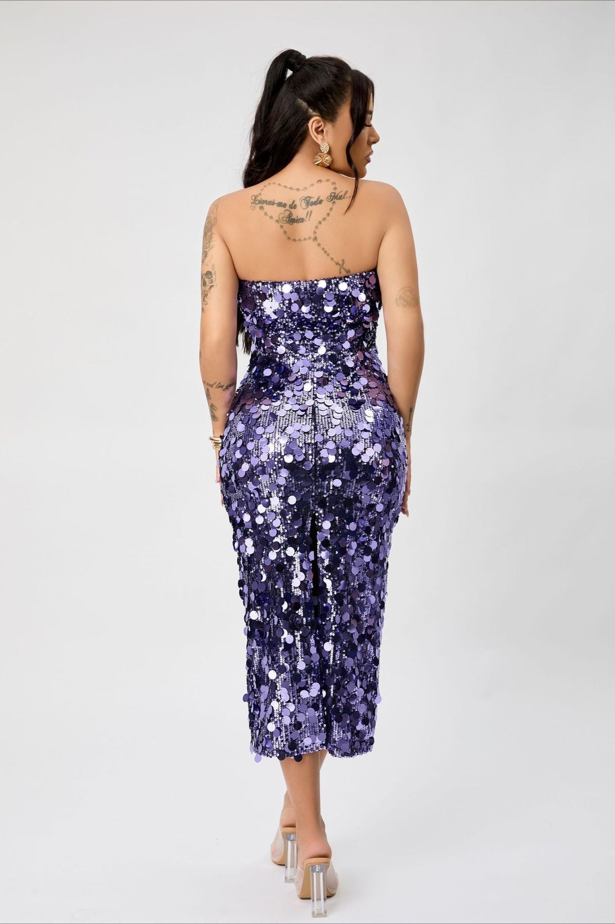 Sequin V-Neck Sleeveless Backless Bodycon Mini Dress - View 3