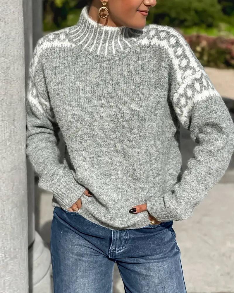 Fair Isle Yoke Mock Neck Oversized Sweater