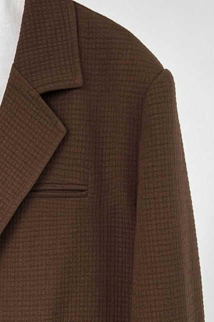 Waffle Textured Notch Lapel Two Button Oversized Blazer 12