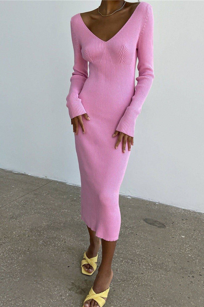 Long Sleeve Ribbed Sweater Dress