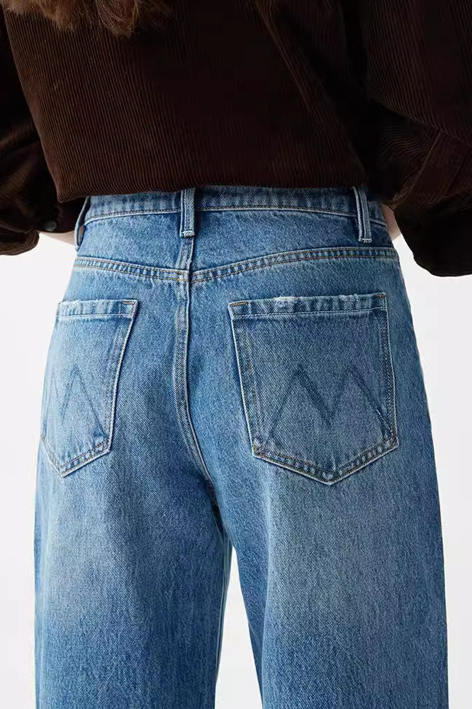 Vintage Washed Straight-Leg Denim Jeans