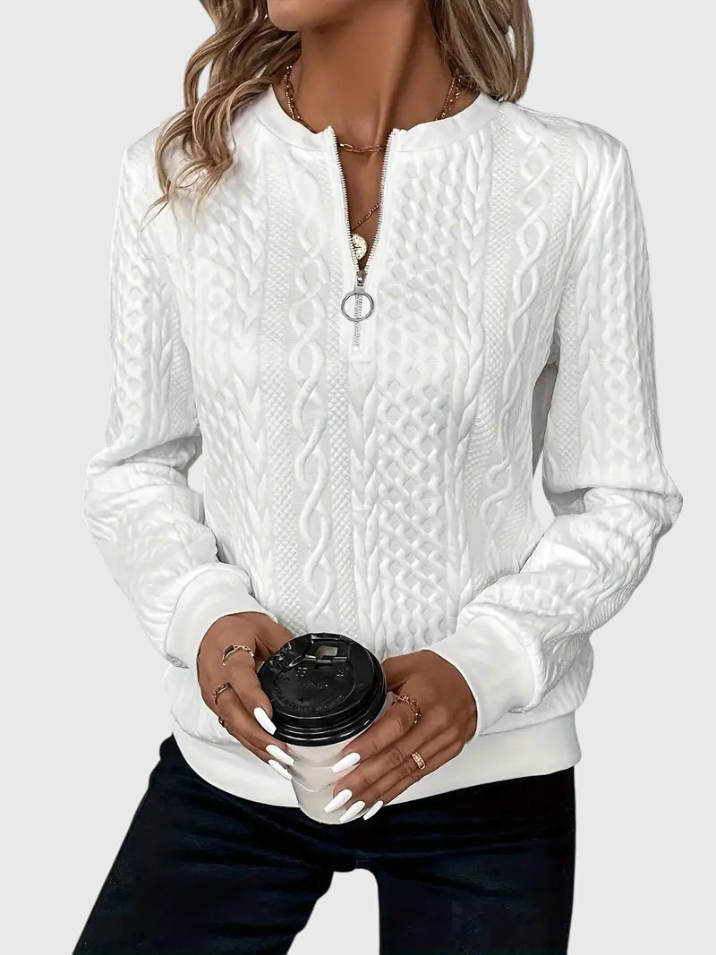 Quarter Zip Cable Knit Long Sleeve Sweatshirt