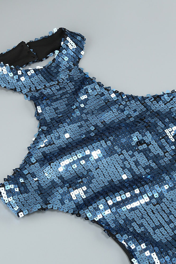 Sequin Halter Neck Cut Out Backless Bodycon Dress