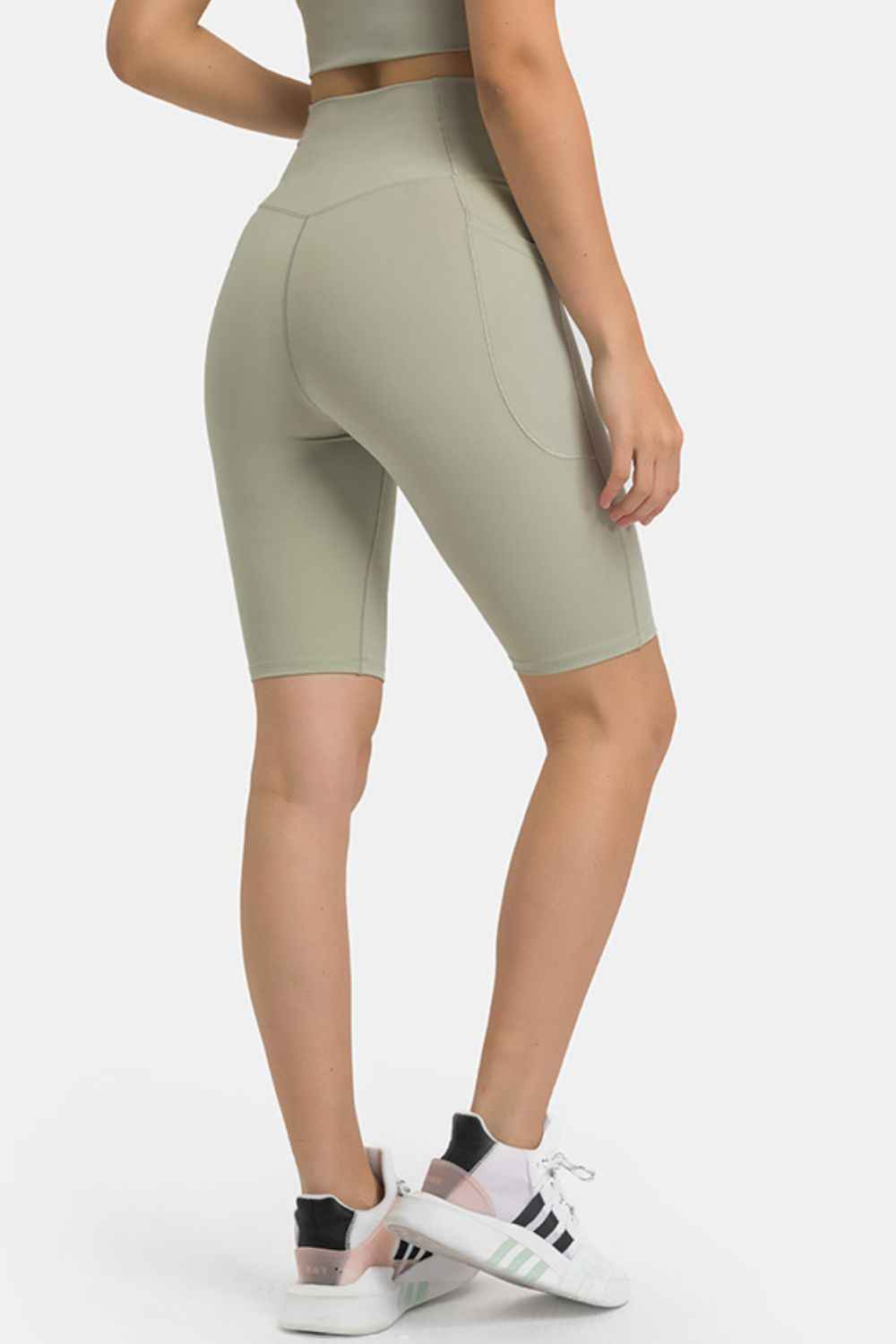 Crossover High Waist Side Pocket Knee Length Biker Shorts 10