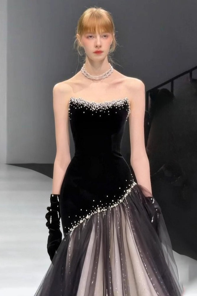 Strapless Tulle Train Prom Dress