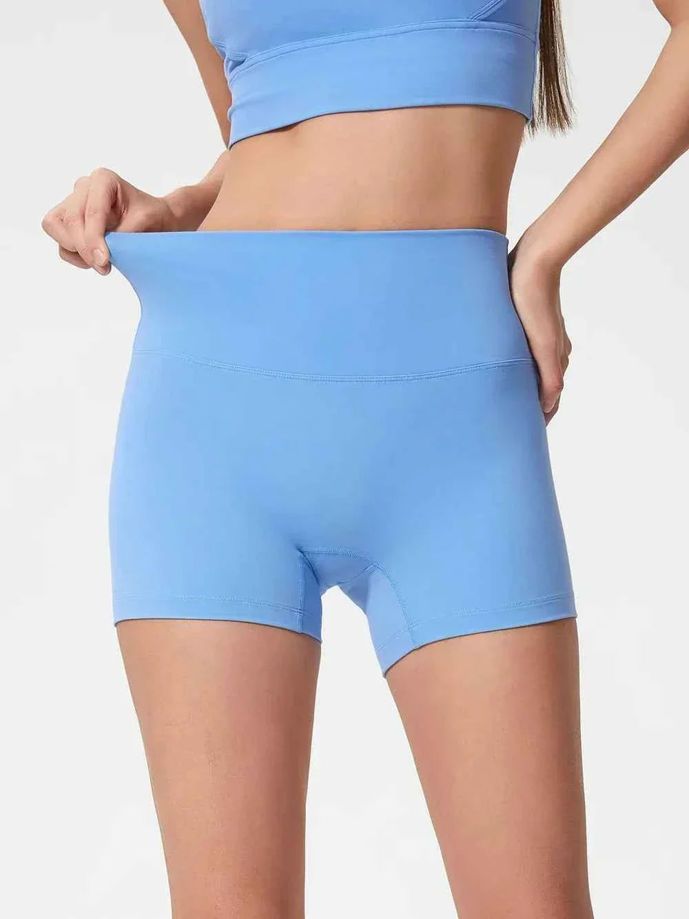 Wide Waistband High Waist Fitted Stretch Active Shorts 32