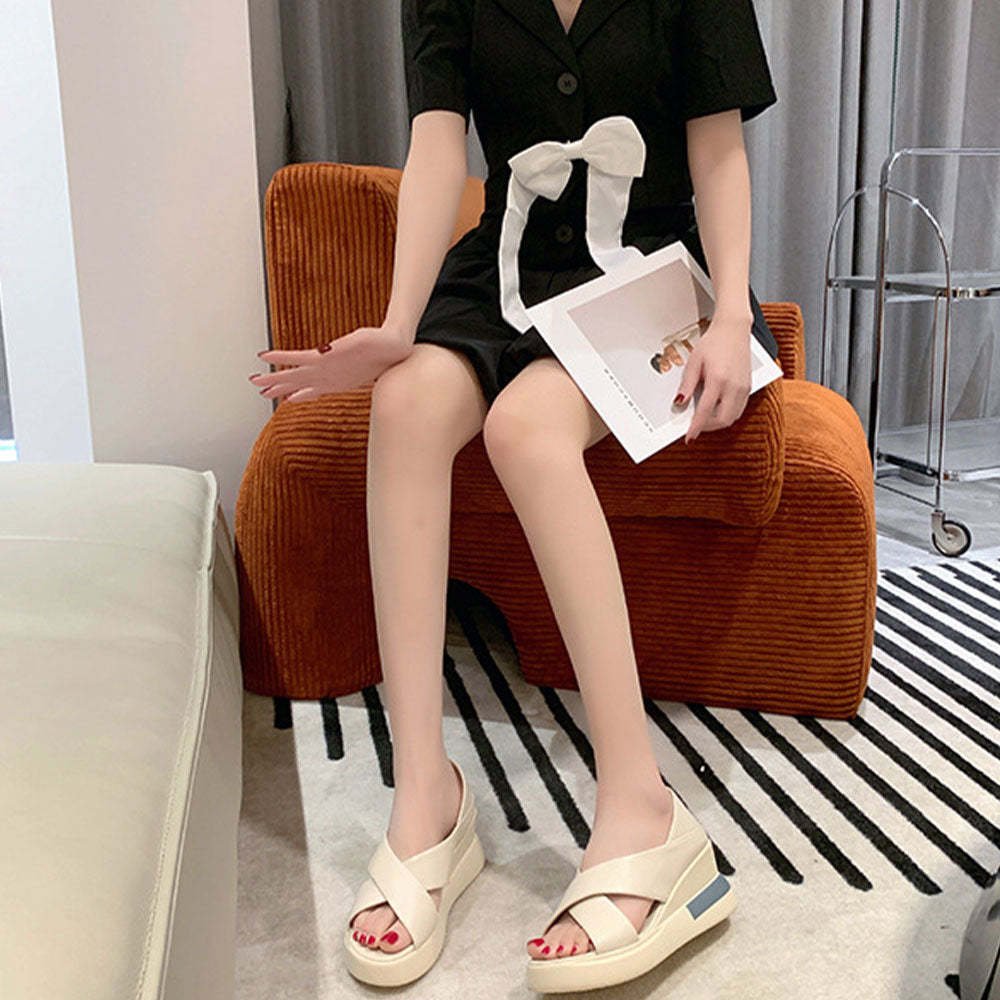 Open Toe Platform Cross Strap Two-Wear Sandals