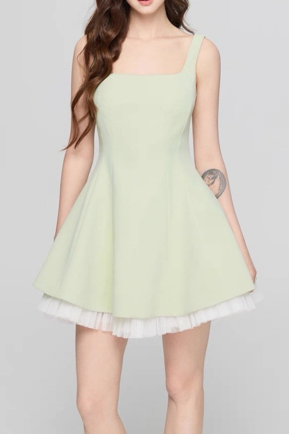 Square Neck Mesh Panel Mini Dress - View 11
