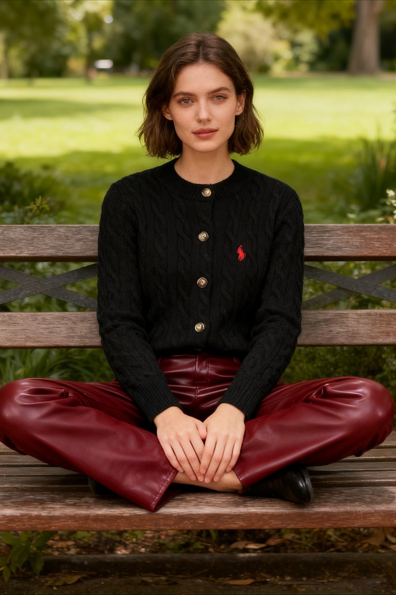 Wool Blend Embroidered Cable Cardigan