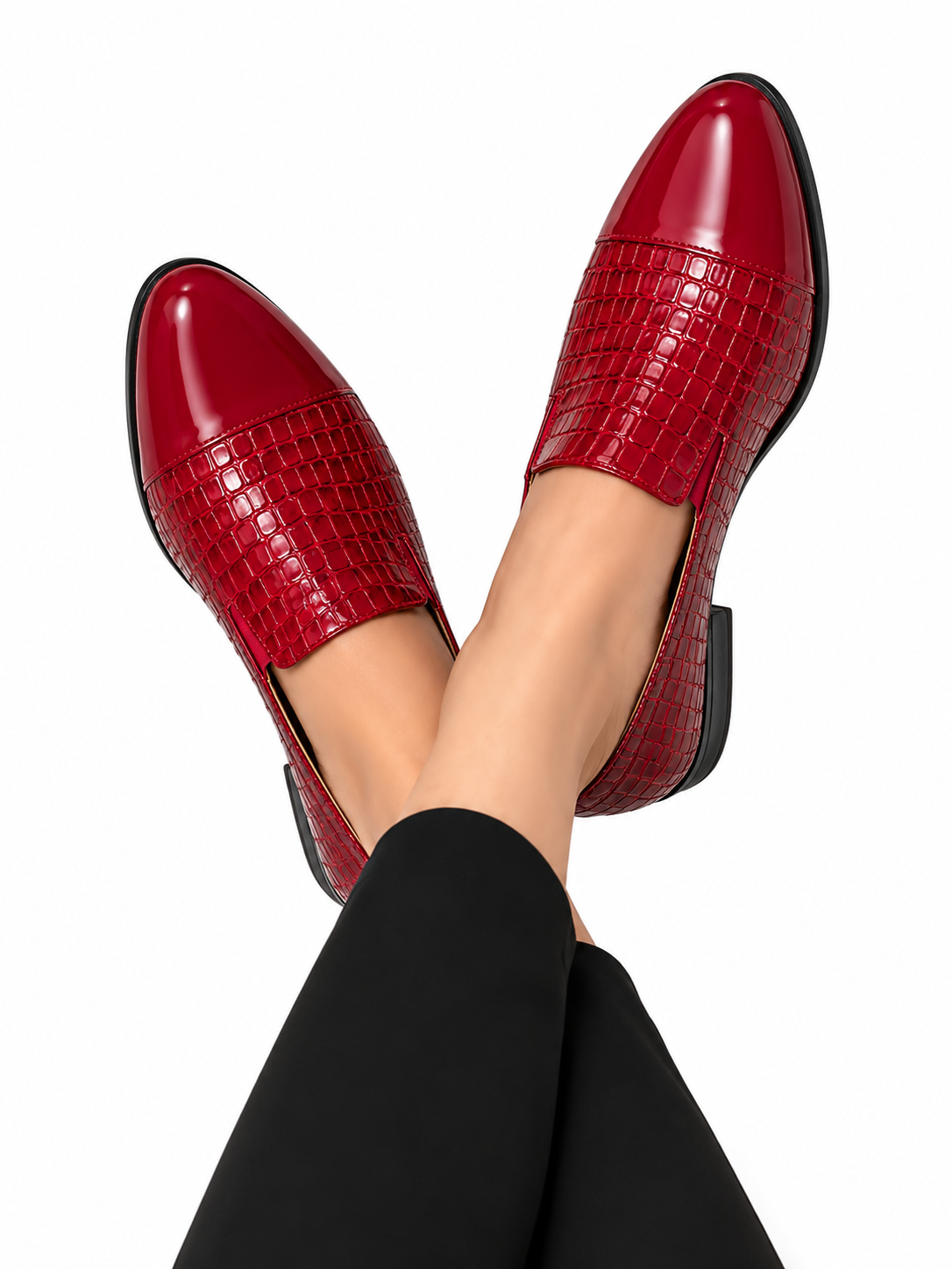 Croc Embossed Cap Toe Slip On Loafers