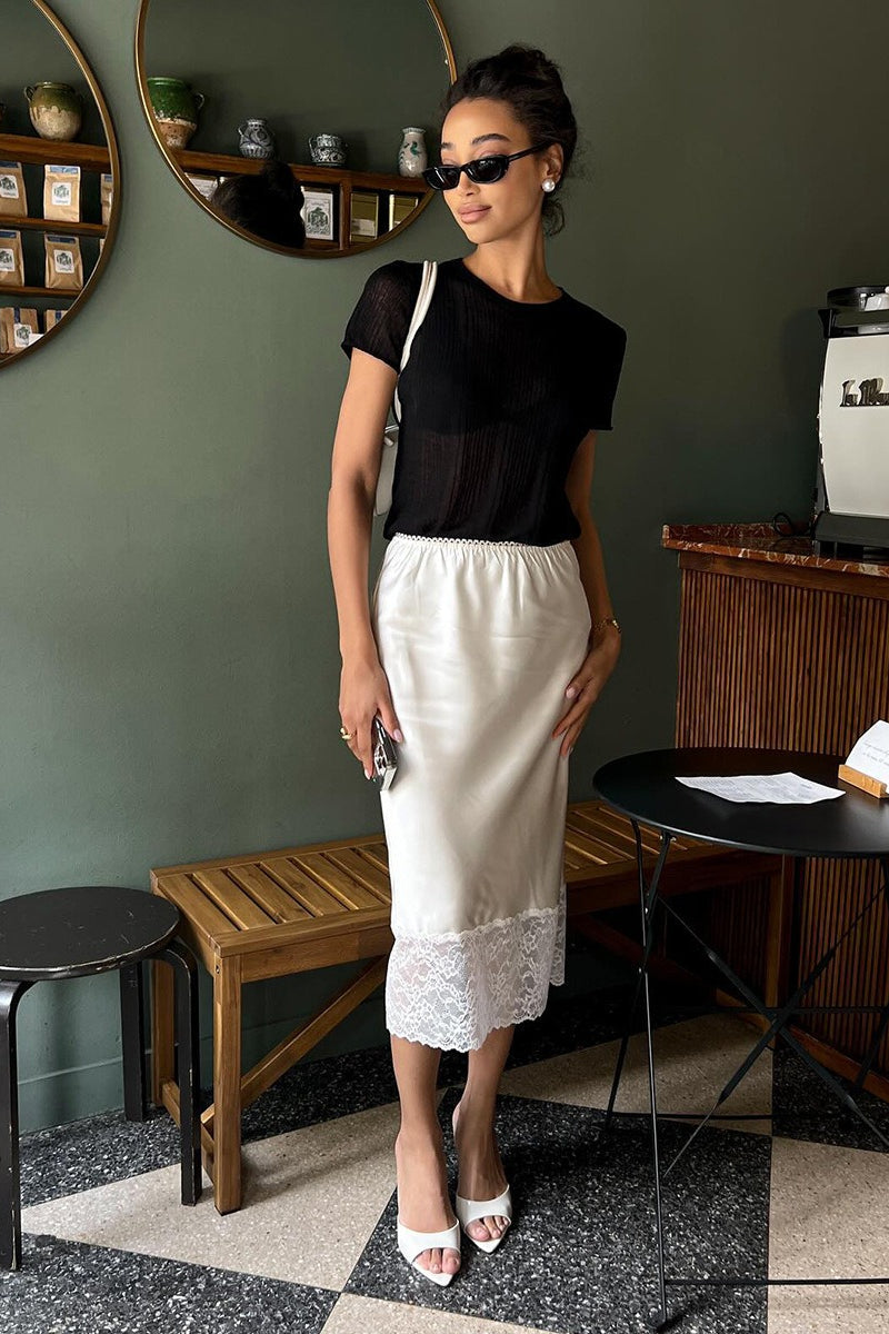 Lace Insert Satin Skirt