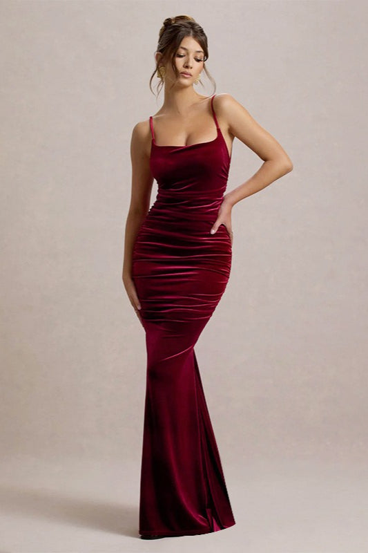 Velvet Ruched LowBack Party Dress