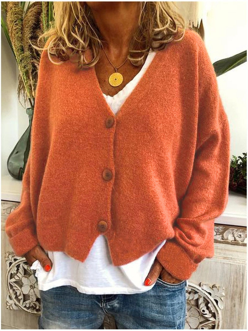 V-Neck Button Front Oversized Knit Cardigan