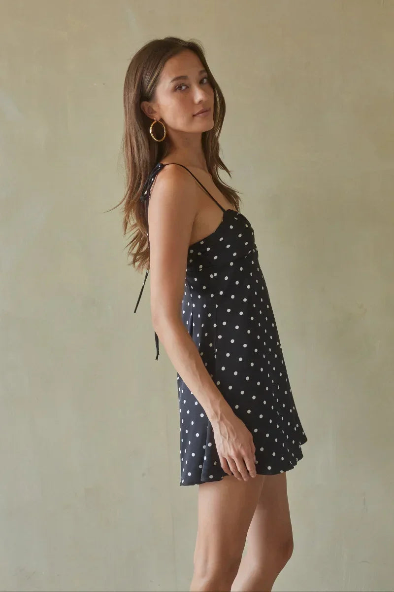 Polka Dot Twist Front Sweetheart Spaghetti Strap A-Line Mini Dress 4