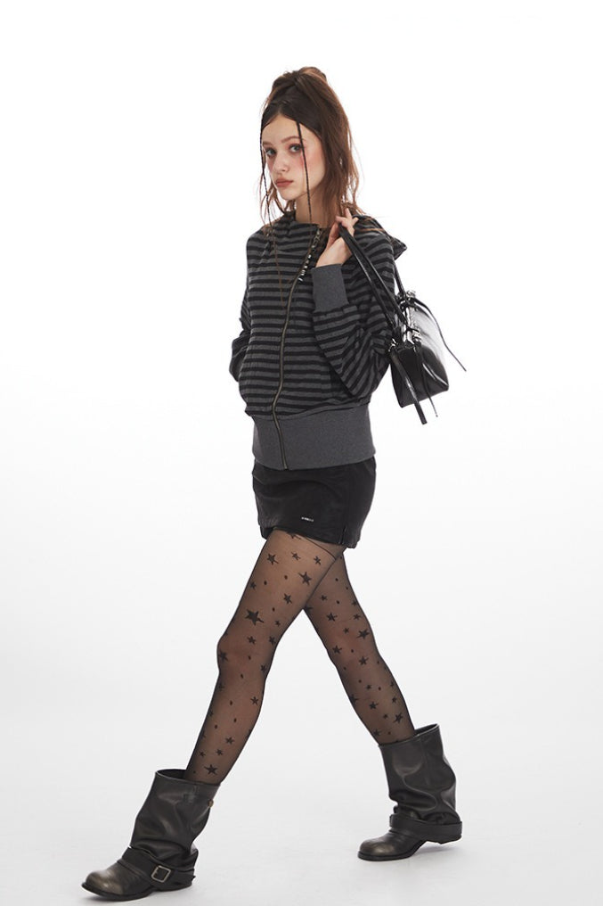 Striped Zip Up Cropped Hoodie