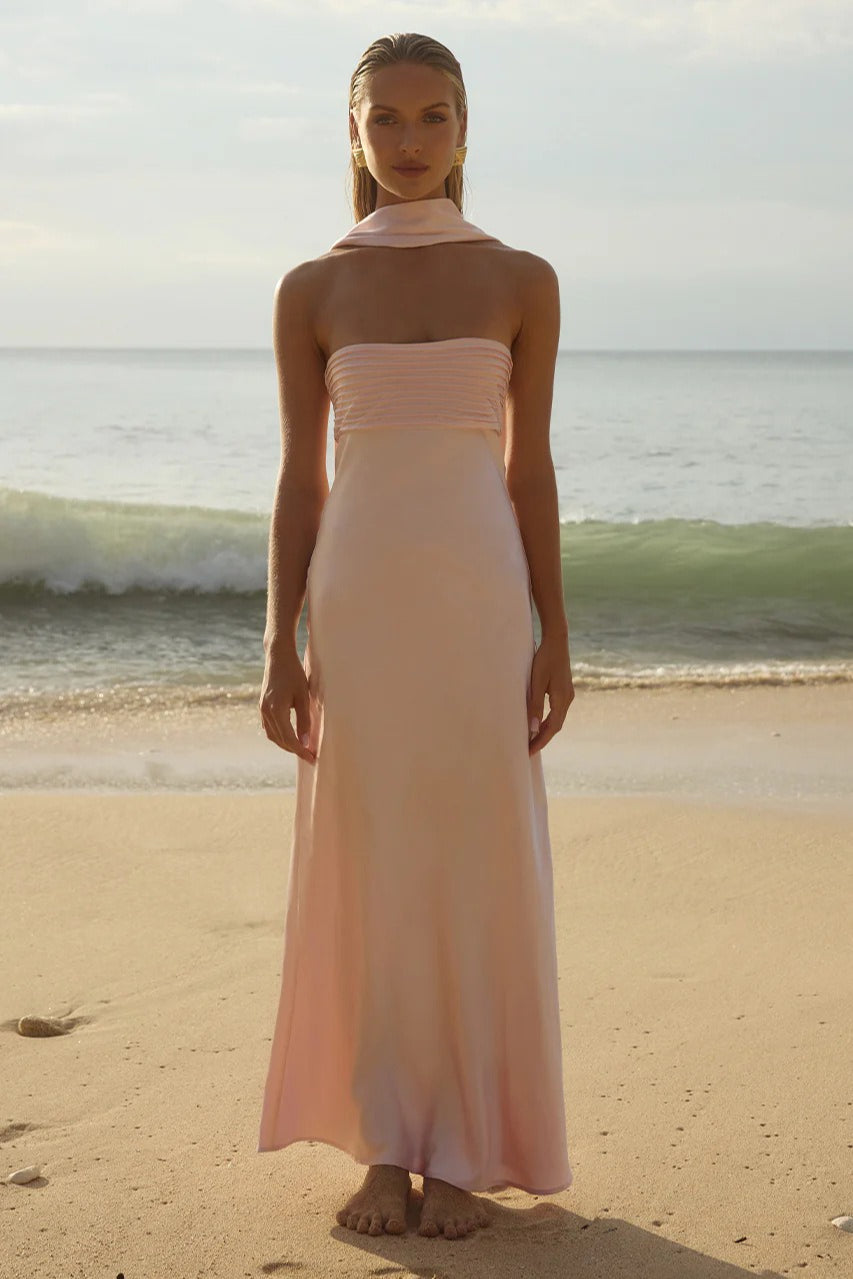 Satin Strapless Ruched Draped Slim Maxi Prom Dress