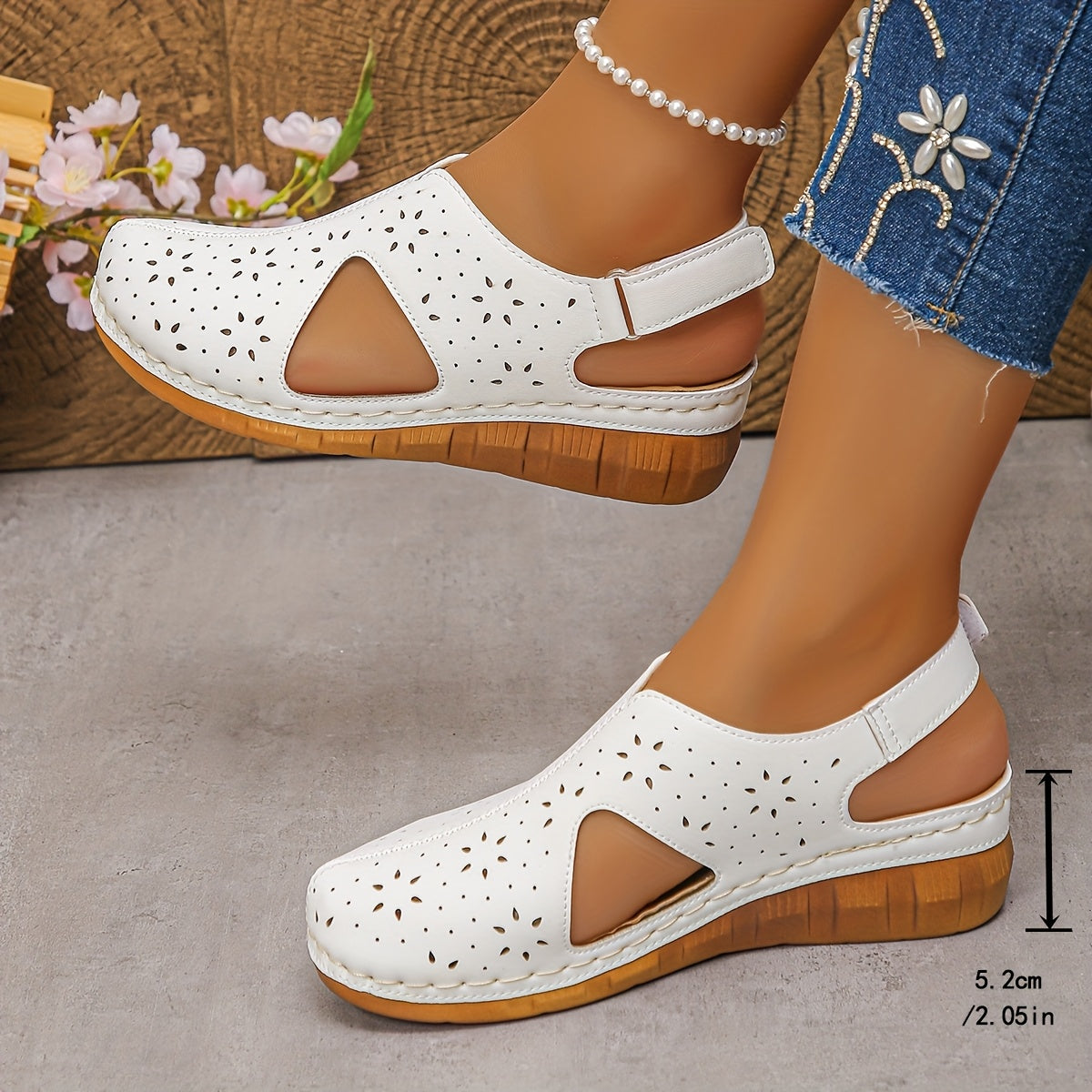 Closed Toe Cut Out Slingback Wedge Sandals