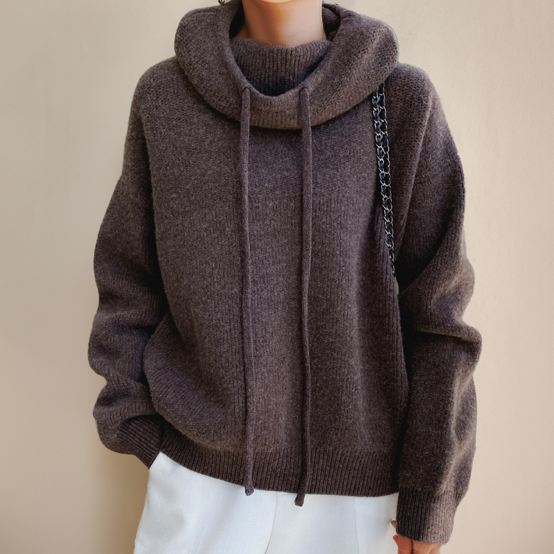 Hooded Drawstring Oversized Knit Sweater