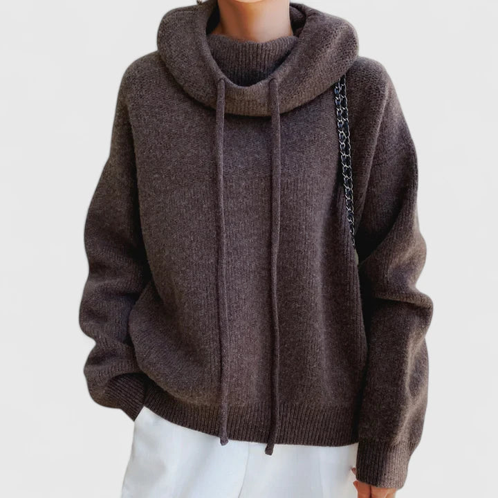 Drawstring Hooded Oversized Knit Sweater
