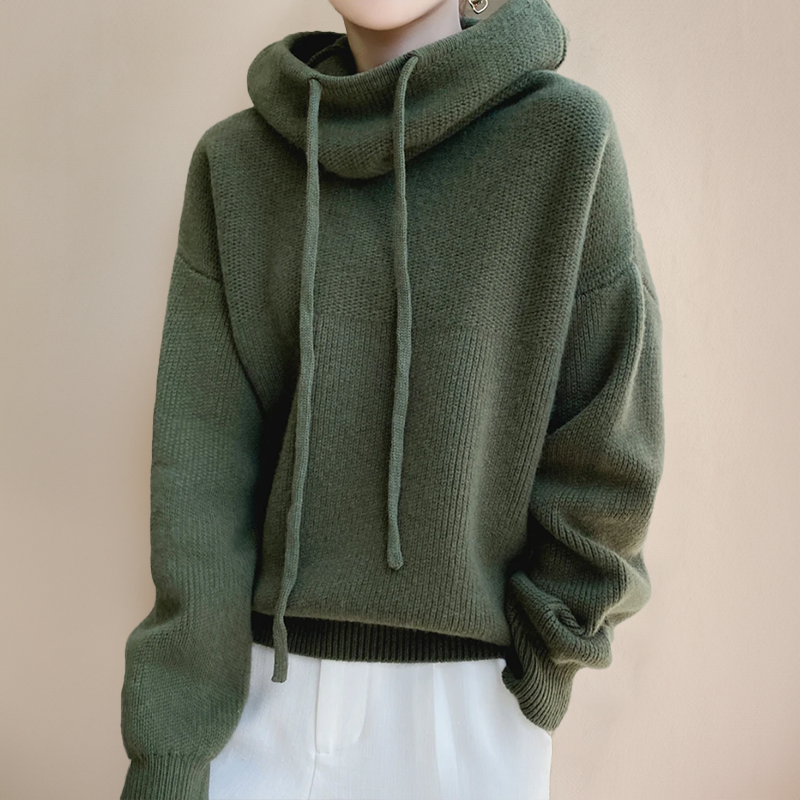 Hooded Drawstring Oversized Knit Sweater