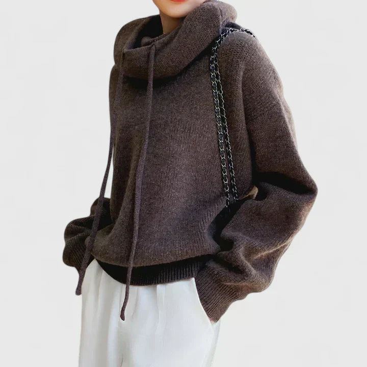Hooded Drawstring Oversized Knit Sweater