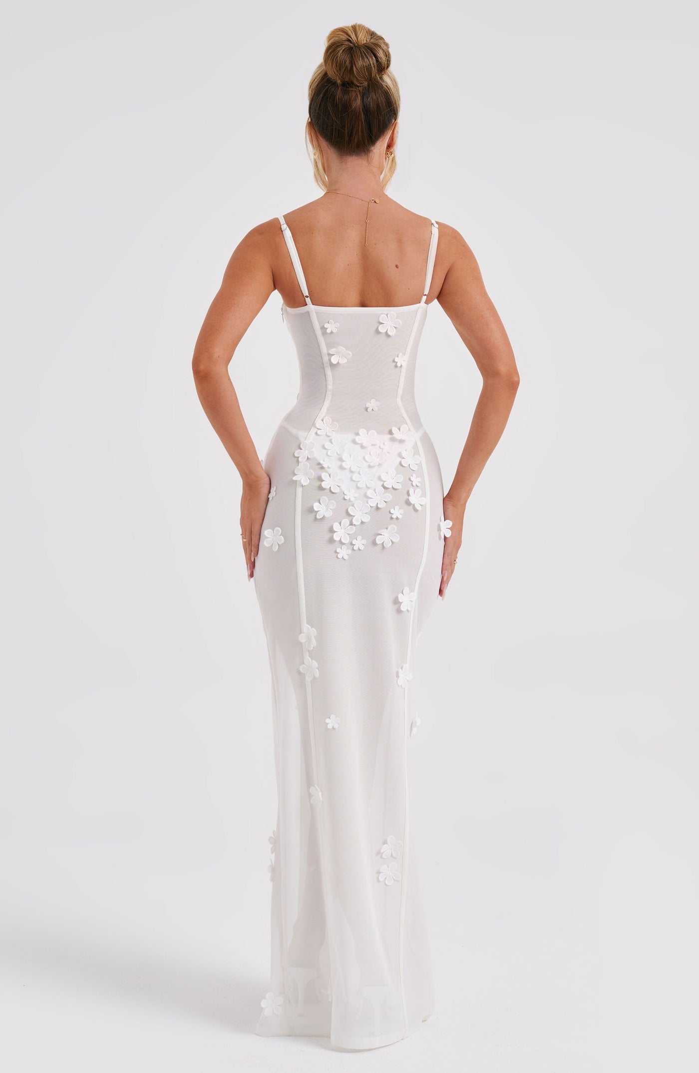 Floral Appliqué Bustier High Split Mesh Maxi Dress 5