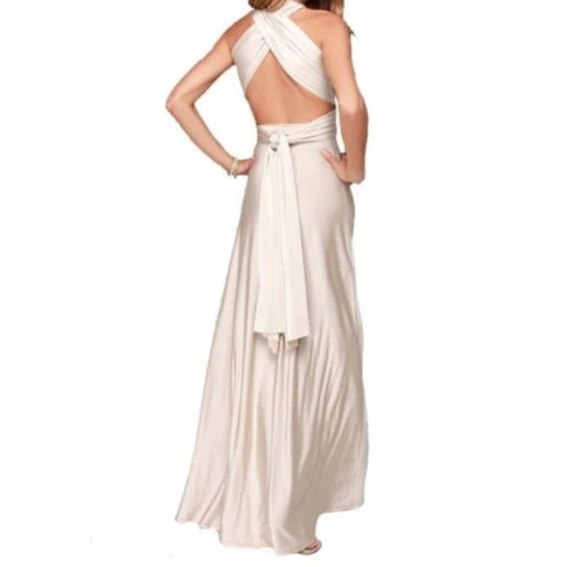 V-Neck Cross Back Ruched Waist Flowy Maxi Dress