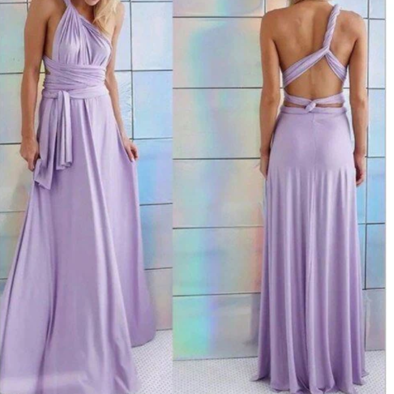 V-Neck Cross Back Ruched Waist Flowy Maxi Dress