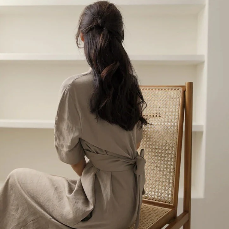Short Sleeve Tie Waist Wrap Maxi Dress